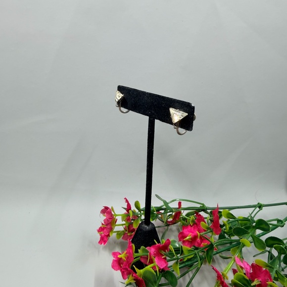 Jewelry - Vintage 925 Sterling Silver Geometric Crystal Triangle Screw Back Earrings